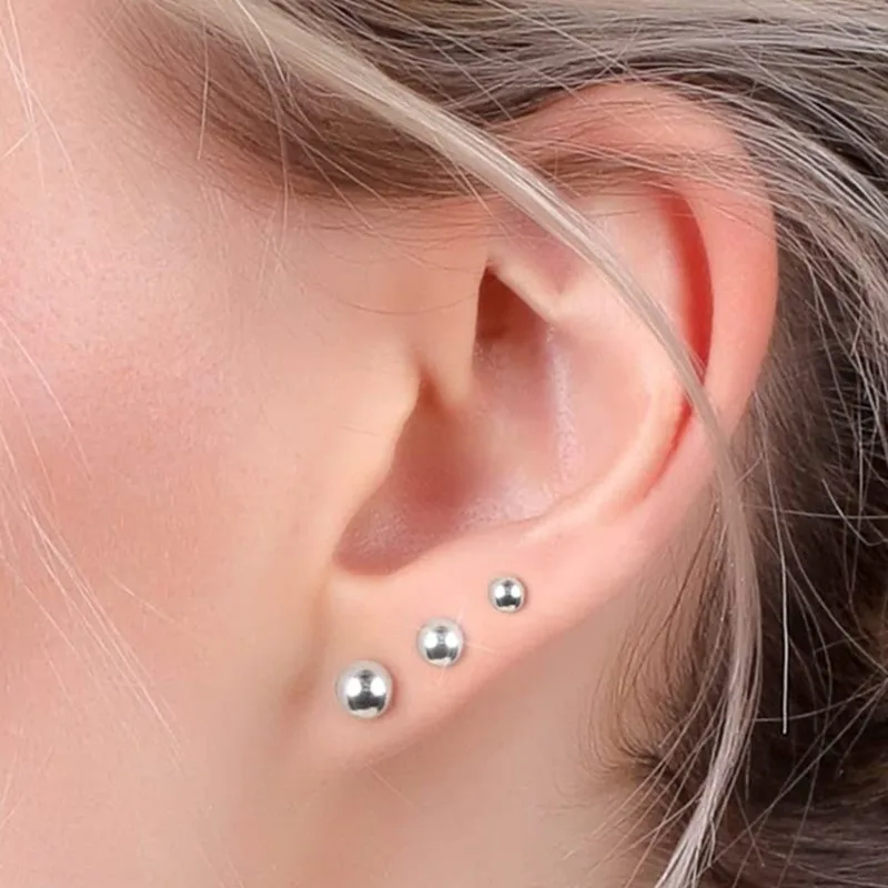 3/4/5mm Stainless Steel Round Ball Bead Stud Earrings Cartilage Piercing Jewelry for Women Girl