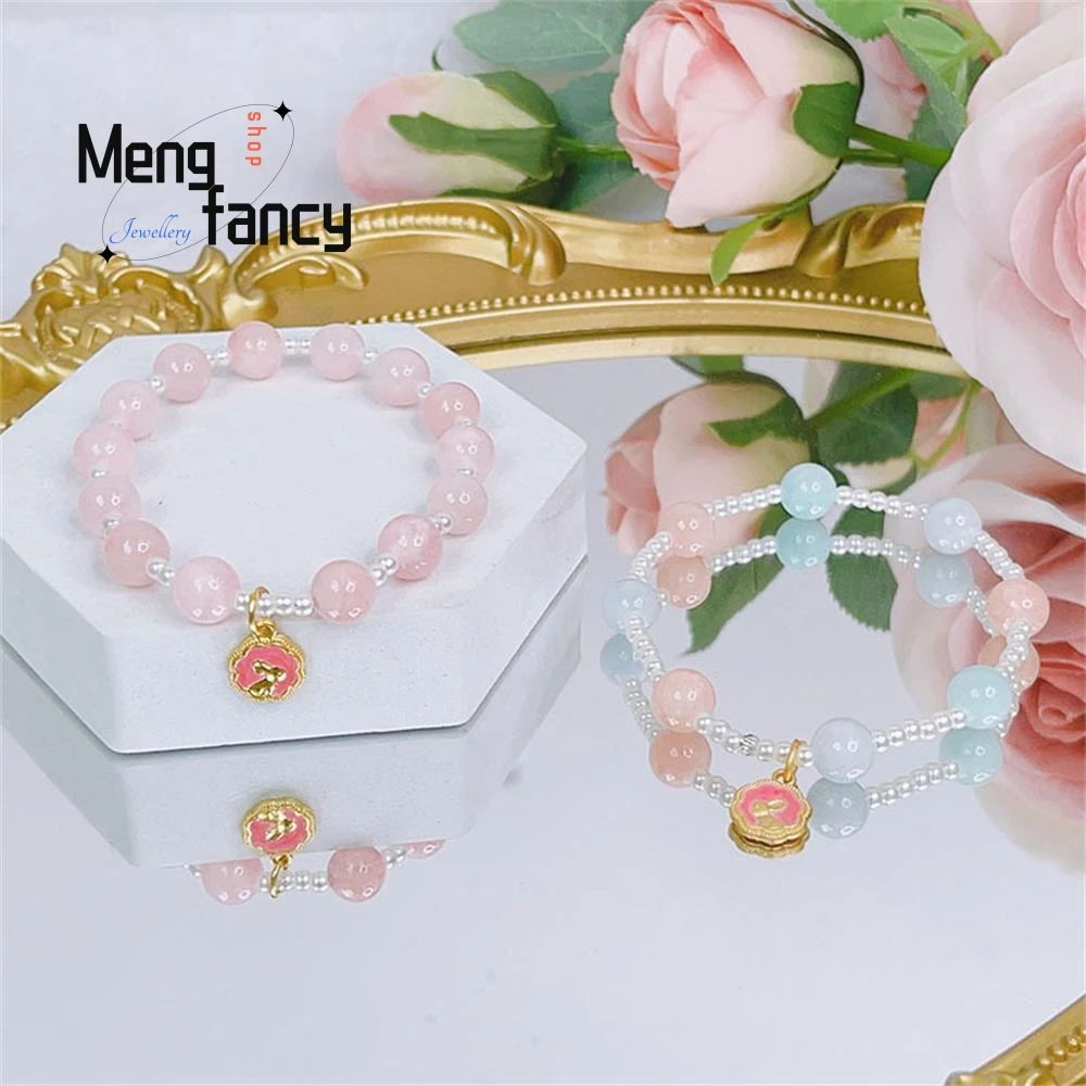 

New Female Pink Macaron Rabbit Fresh Sweet Pearl Beaded Bracelet Charm Exquisite Elegant High-grade Fashion Jewelry Holiday Gift