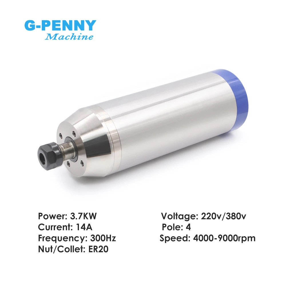 G-Penny 220v/380v 3.7kw ER20 Metal Working Spindle Motor 4000-9000rpm 300hz 4Pole water Cooled for Iron,Stainless steel,Copper