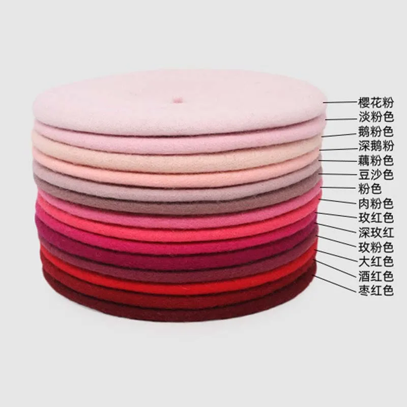 Pink Color Wool Beret Japanese Hat Retro Painter Hat Bud Hat Autum Winter Vintage Caps Keep Warm Cute Casual Hat Women Beret