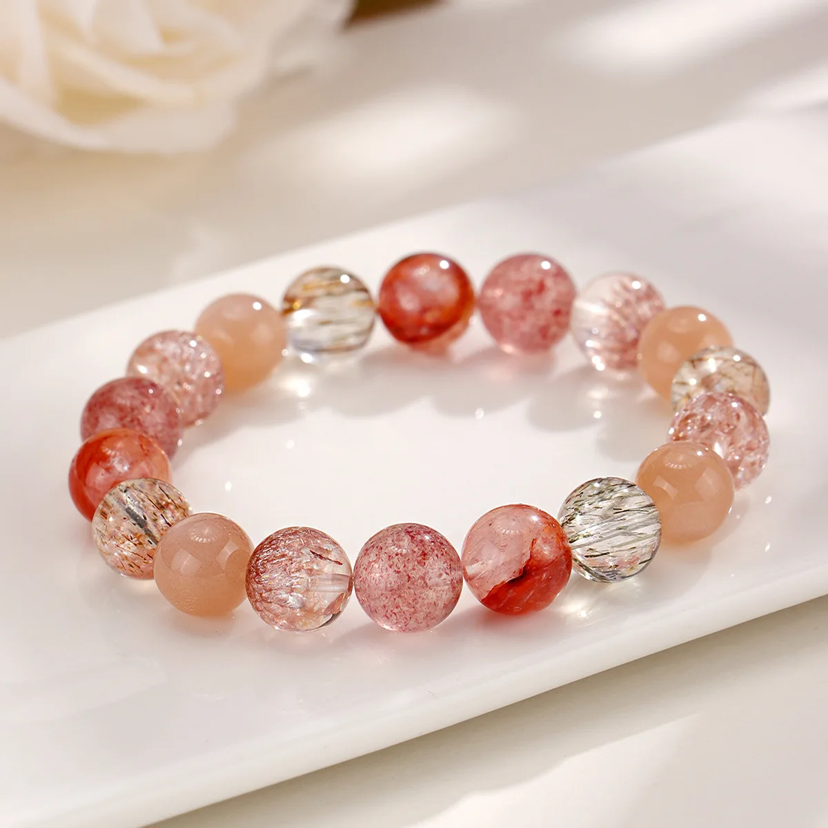 

Ruifan Luxury Multicolor 8mm 10mm Natural Rutilated Quartz Crystal Beads Strand Beaded Women Bracelets Bangle Fine Jewelry 1154