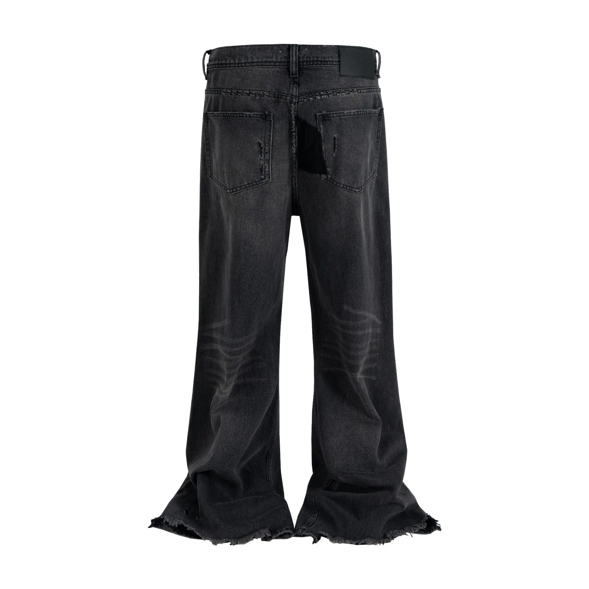 Rick denim twill fabric distressed patchwork vintage RO style loose straight-leg fringed jeans