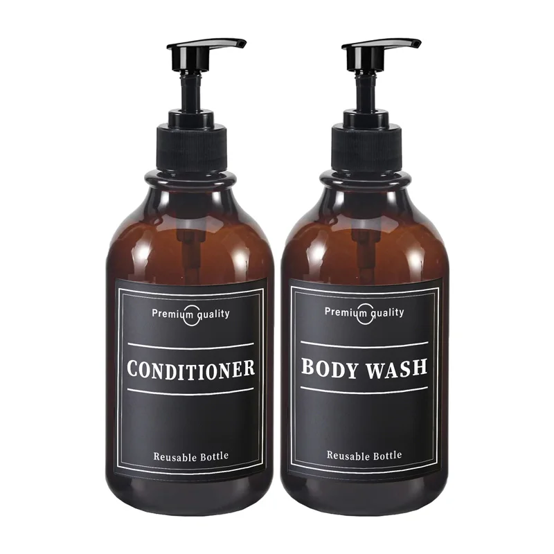 

500ml Soap Dispenser Bottle with 6 Labels Shampoo Shower Gel Bottles Refillable Lotion Dispenser Kitchen Bathroom Accessories
