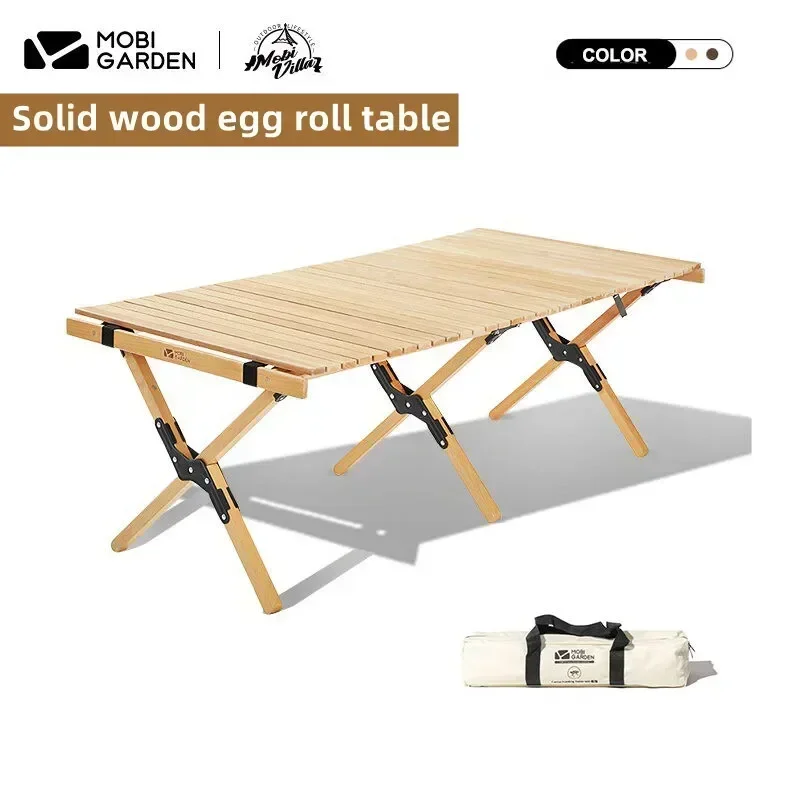 

MOBI GARDEN Egg Roll Table Glamping Portable Light Luxury Outdoor Folding Table Camping Household Solid Wood Camping Table