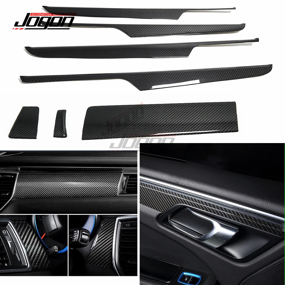 LHD Carbon Fiber Car Interior Moulding Console Dashboard Panel Inner Side Door Sticker Cover Trim For Porsche Macan 2014-2023