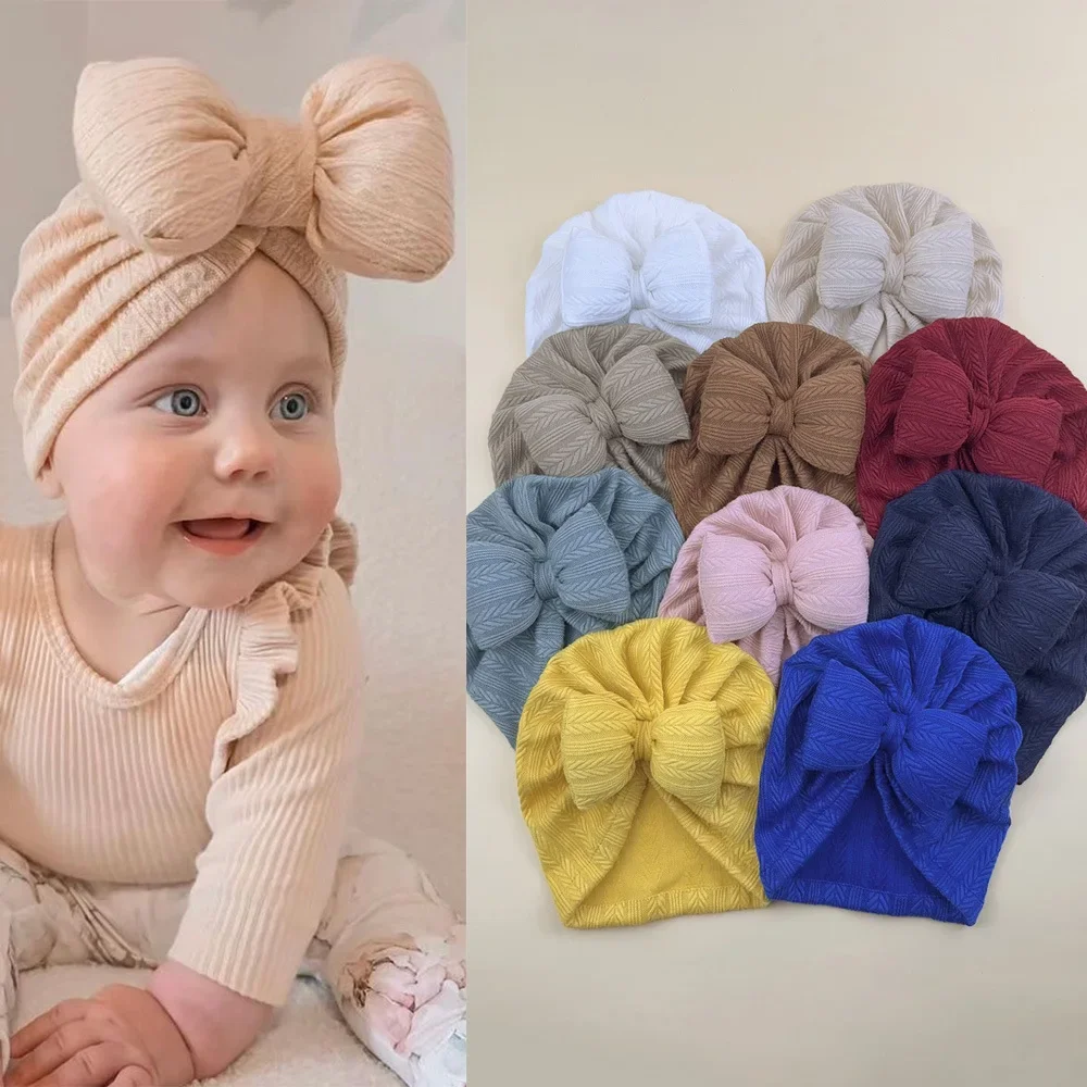 Wheat Print Bonnet Cotton-add Bow Beanie for Baby Girls Gorros Newborn Large Bowknot Turban Hat Infant Cute Skullcap Bebe Gorro