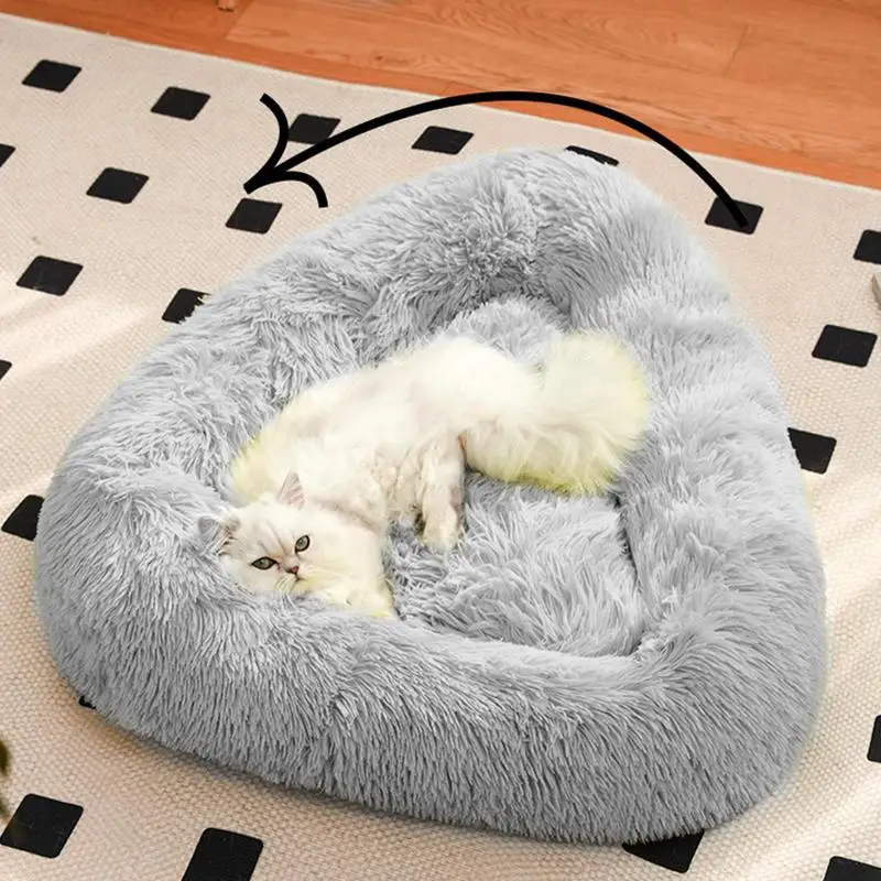 Cama de felpa para gatos, cama para perros y gatos, estera para dormir para mascotas con forma triangular, muebles de interior lavables para gatos, cama cálida para gatos