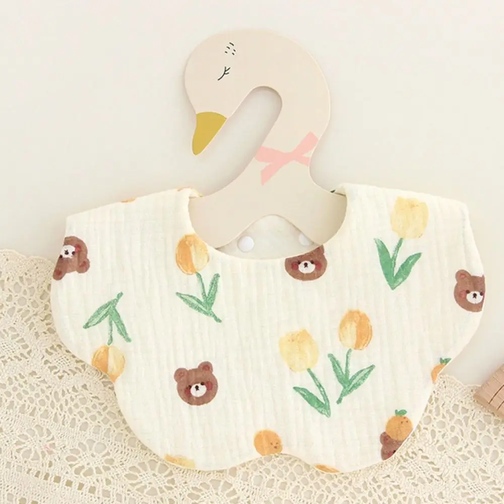 

Мультяшные нагрудники против блювоты, хлопковая пряжа, вращающиеся детские хлопковые нагрудники с круглым вырезом в форме цветка, полотенце для слюны, аксессуары для одежды на шею