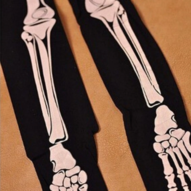 Halloween Skeleton Costume Footed Tights Women Funny Scary Stockings Skull Print Pantyhose Leggings for Cosplay Party