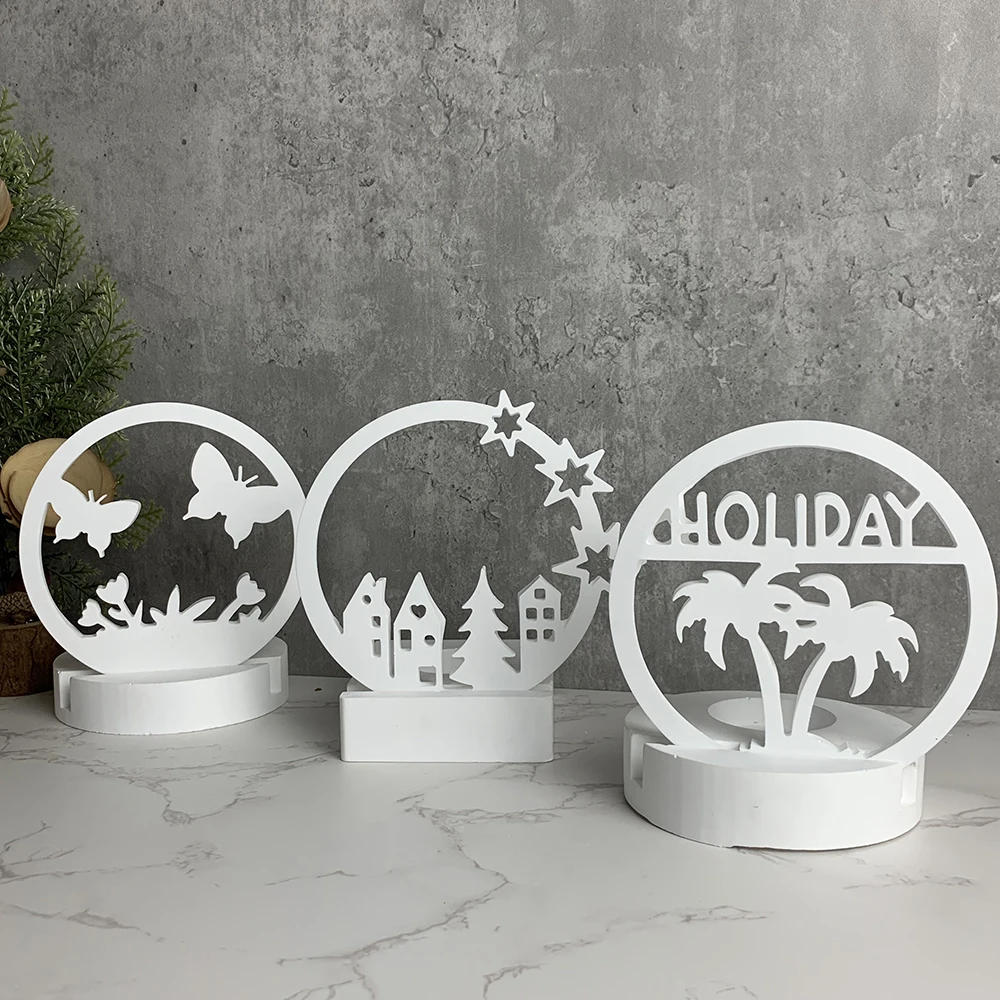 Star House Candlestick Silicone Mold Diy Home Circle Ornament Making Plaster Concrete Resin Candle Holder Casting Molds