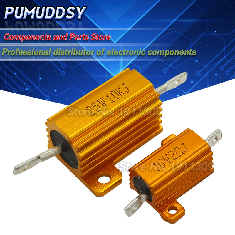 1PCS 10W 25W Aluminum Power Metal Shell Case Wirewound Resistor 0.01 ~ 30K 1 2 3 5 6 8 10 20 100 150 1K 10K ohm pumddsy RX24