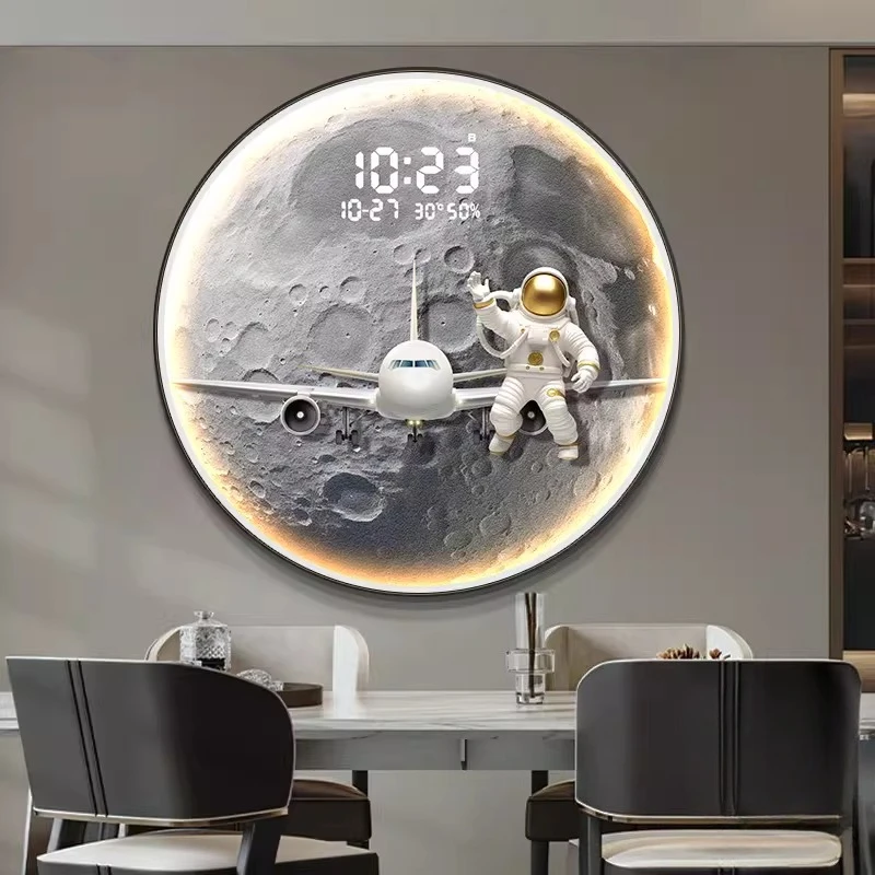 

Luxury End Space Astronaut Wall Clock Restaurant Clock Corridor Perpetual Calendar 3D Airplane Wall Clock Wall Lights Room Decor