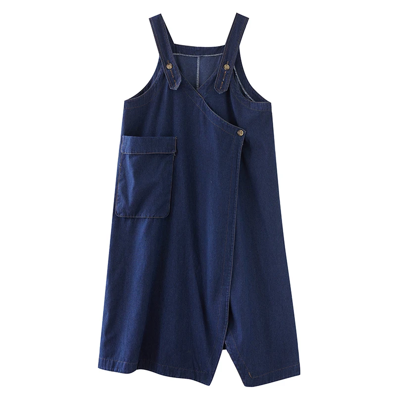 

Plus Size Early Autumn Design Large ket Pure Color Denim Overalls A-Line Long Skirt plus Size Women's Faion Versatile Slimming