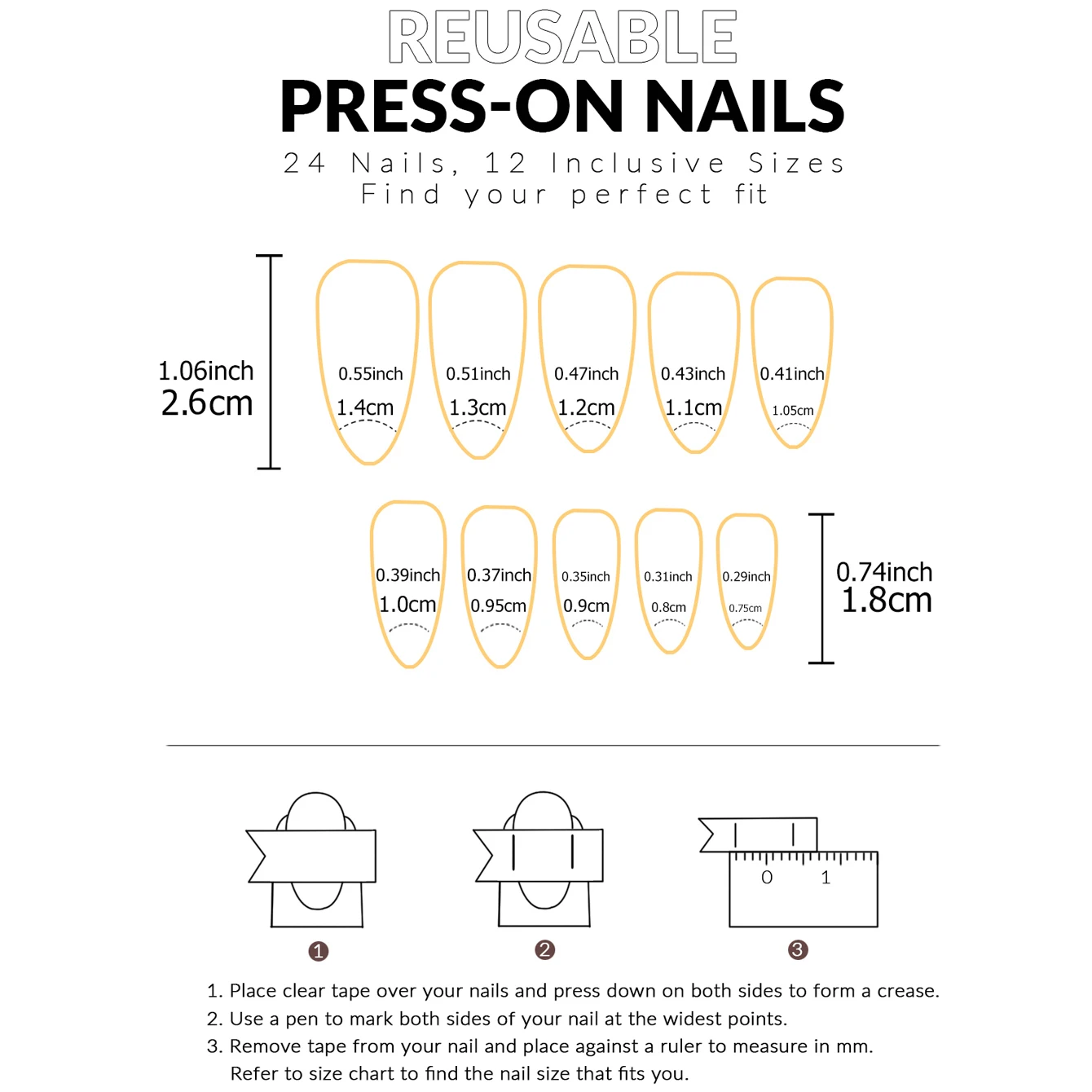 96 STKS Wit, Zwart, Roze, Rood Franse rand ontwerp Klassieke Pure Kleur Dagelijks Minimalistische Amandel Nagels Voor Meisje Moeder Vrouwen Gift