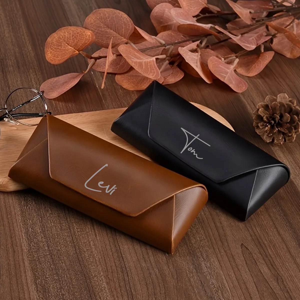 Personalized Leather Sunglasses Case, Custom Name Glasses Case, Engraved Name Eyeglass Holder, Customized Reading Glasses Pouch