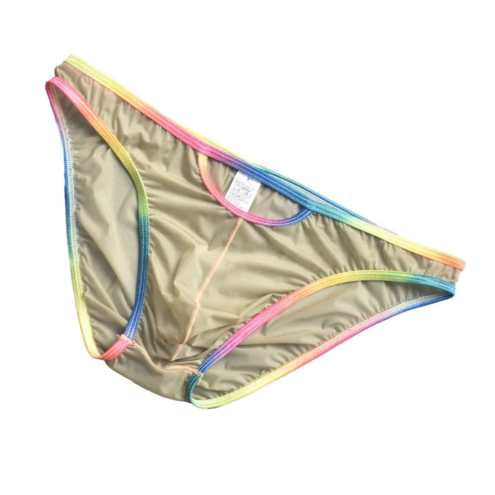 

Soft Comfortable Breathable Ultra-thin Men's Ice Silk Triangle Underwear See Through Tight Sexy Low Waist Rainbow Edge Underwear