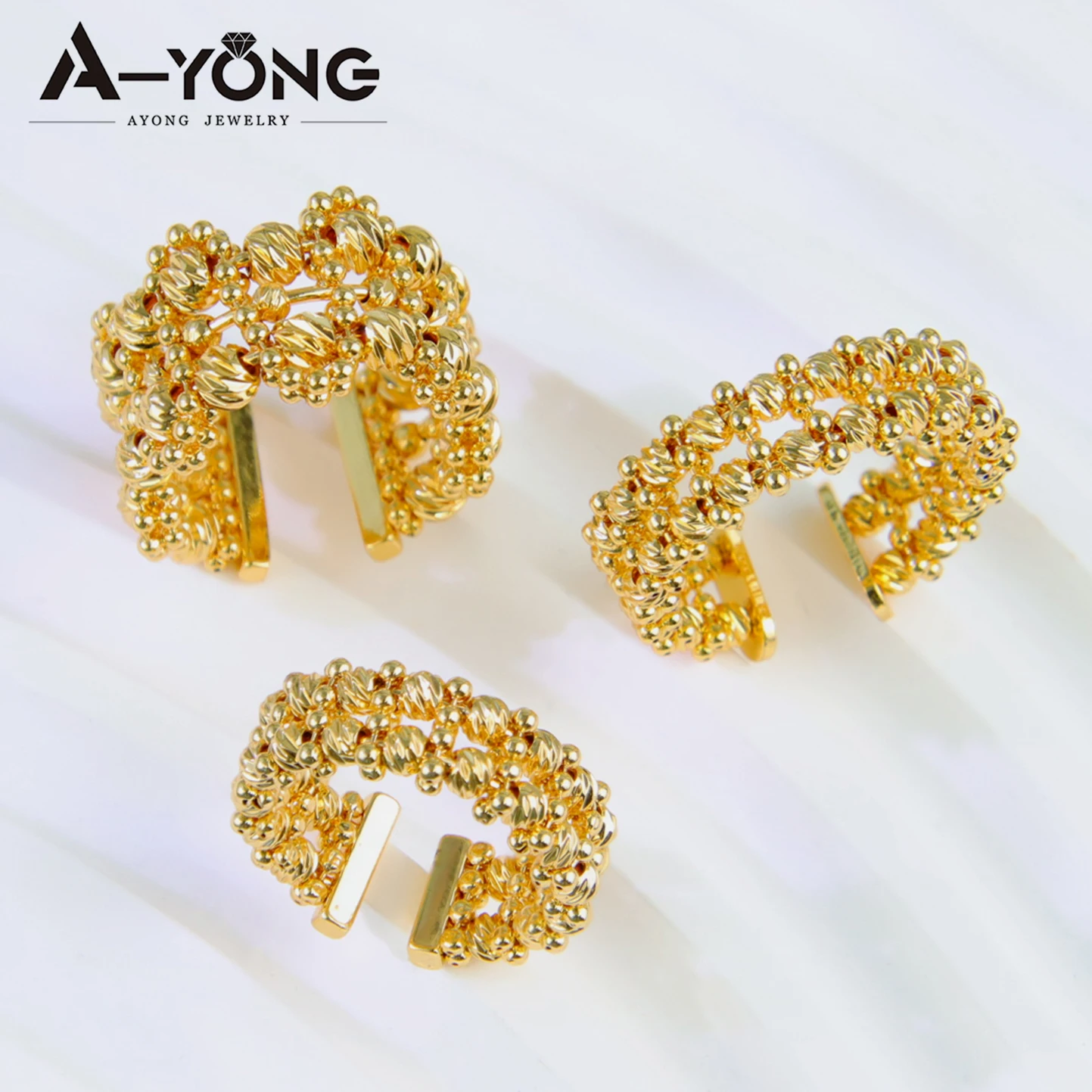 Luxury Arab Gold Color Rings 21k Gold Plated Waterproof Adjustable Elegant Italian Cocktail Ring Dubai Women Party Jewelry Gifts