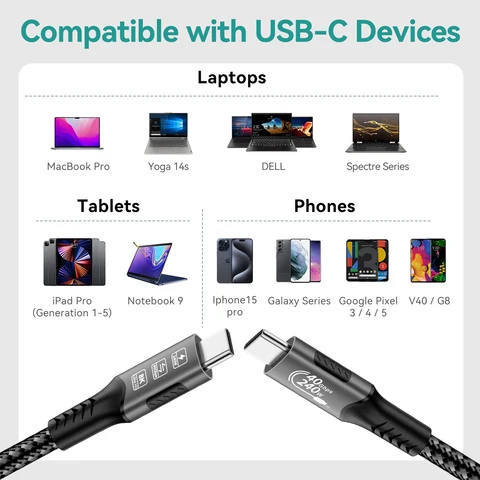 8K USB4 Тип C Кабель 40 Гбит/с 240 Вт PD3.1 QC4.0 для быстрой зарядки — фото устройства
