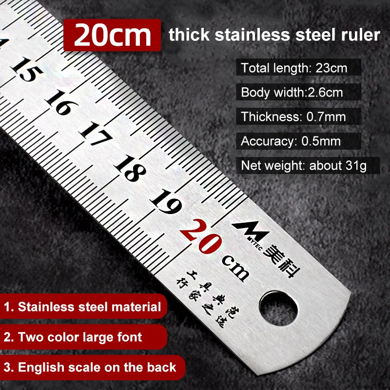 Precision Metric Rule Metric Ruler 500mm Centimeter Inches Scale 15cm/20cm/30cm/50cm Double Side Stainless Steel Straight Ruler