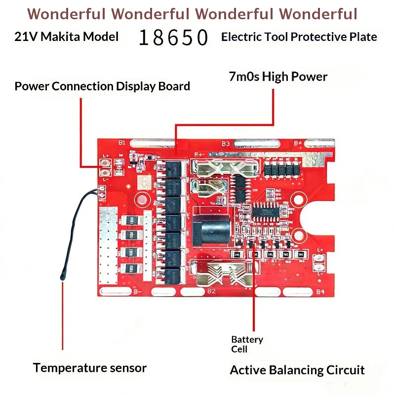 

1-Piece 21V 7MOS Battery Protection Plate with Balance and Temperature Safety for Electric Instruments