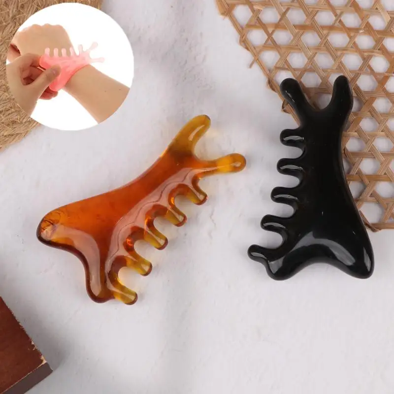 مشط تدليك الجسم ميريديان من الراتنج، مشط بخمسة أسنان واسعة، علاج الوخز بالإبر، الدورة الدموية، مشط شعر ناعم مضاد للكهرباء الساكنة #2