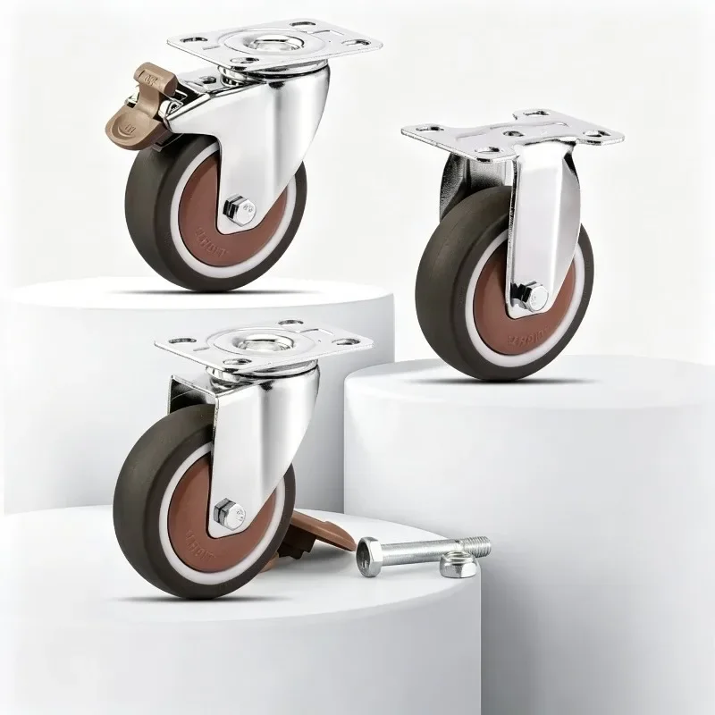 4 Pcs  Universal Thickened 2''/2.5''/3'' Spinner Wheel Flat Plate Furniture Caster Brake Rubber Silent Table Load  150-240KG