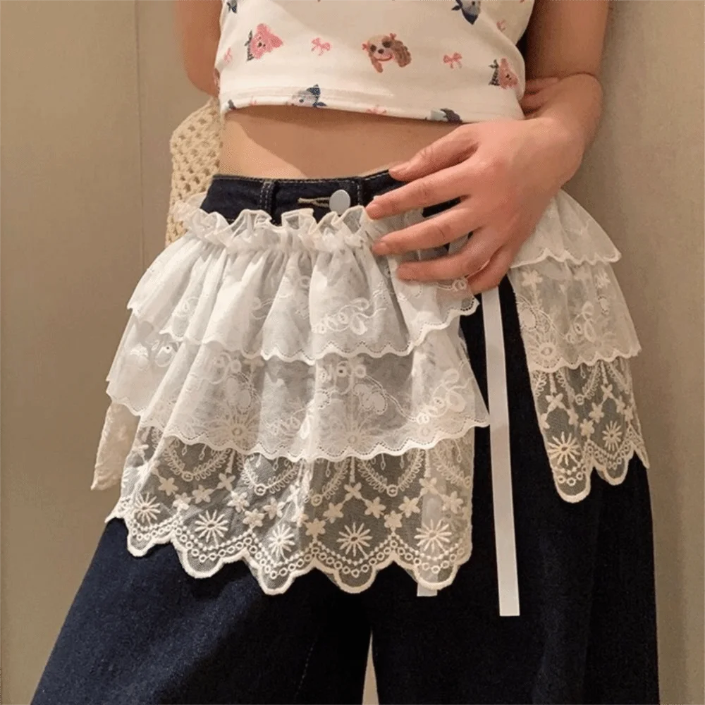 

Elegant Balletcore Lace Mini Skirts Korean Style Short Ruffle Skirts Flower High Waist Butt Curtain Women