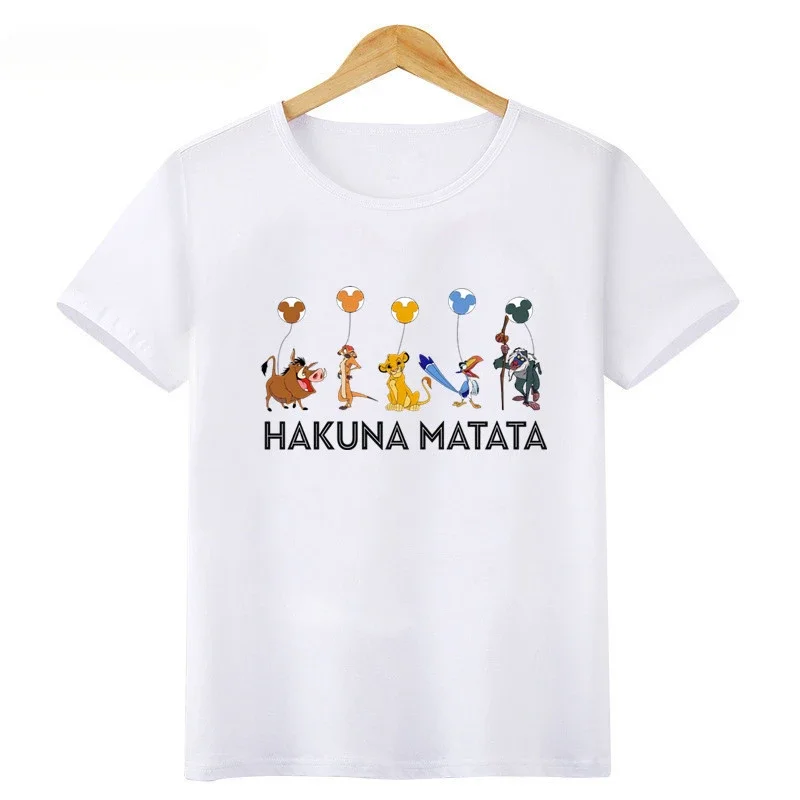 2024 Summer Disney Kids T-shirt HAKUNA MATATA Lion King Cute Simba Print Girls Clothes Baby Boys T Shirt Funny Children Clothing