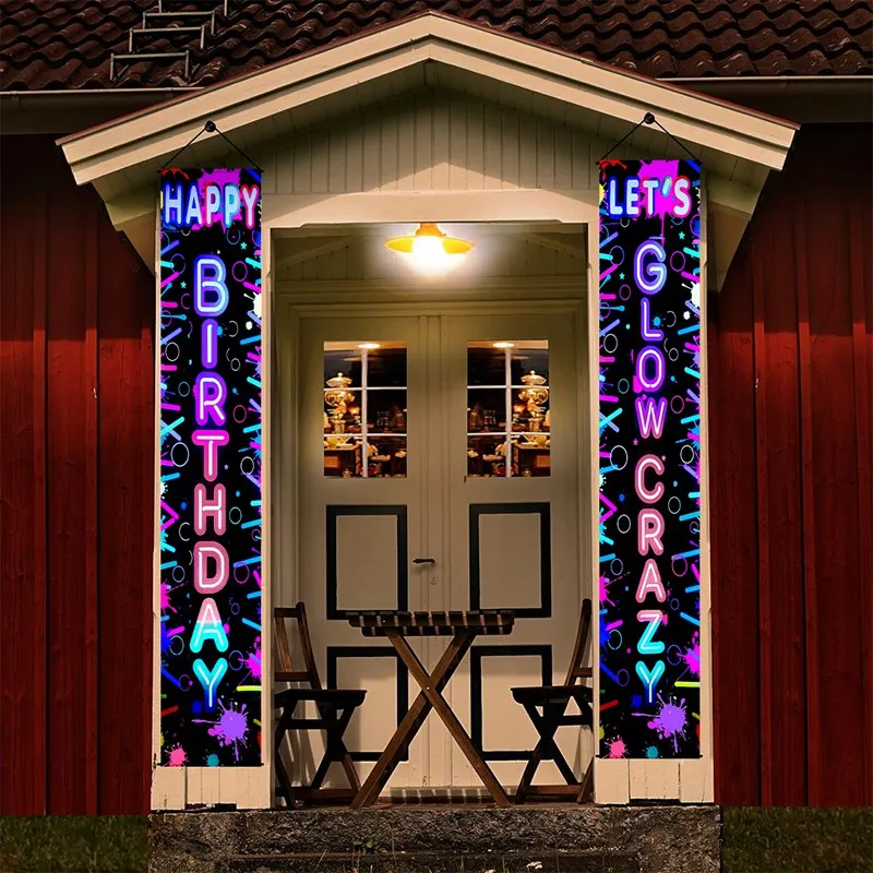 Fluorescence Backdrop Happy Birthday Party Decorations Kids Adults Backdrops Banner Curtain Baby Shower Photographic Background image 5