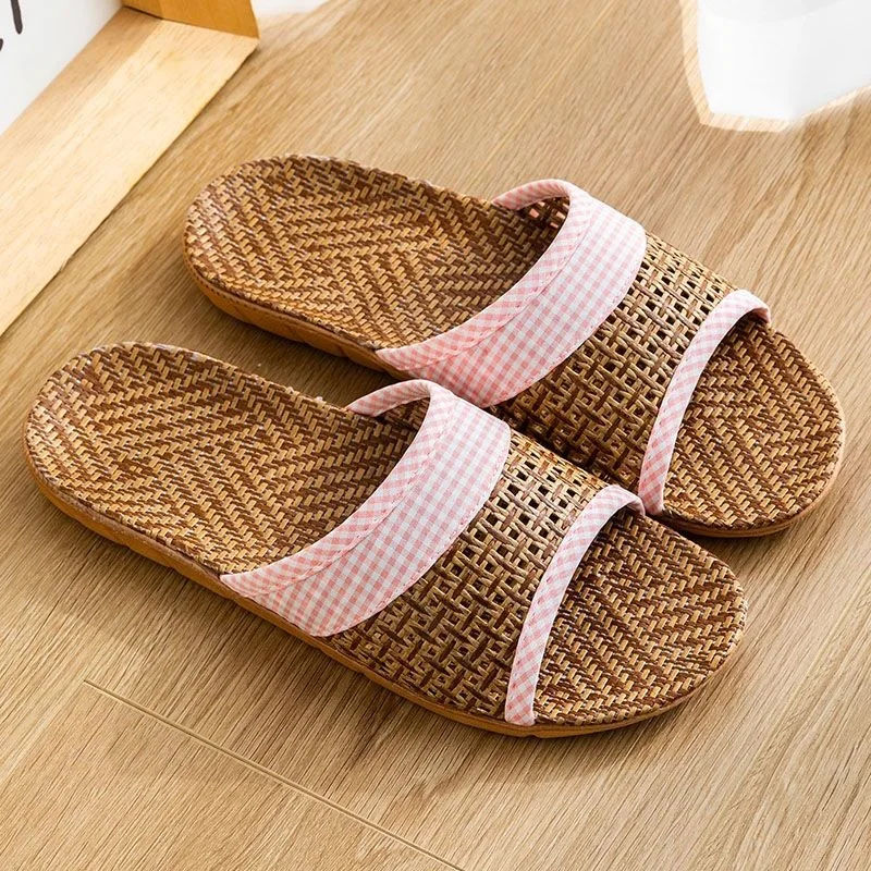 2026 Summer New Linen Rattan Grass Cool Slippers Women's and Men's Home Indoor Floor Slippers Soft Bottom Home Silent view 6