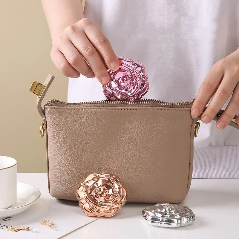 Mini miroir de poche Portable rétro fleur de Rose, outil de beauté cosmétique Compact Double face, cadeau