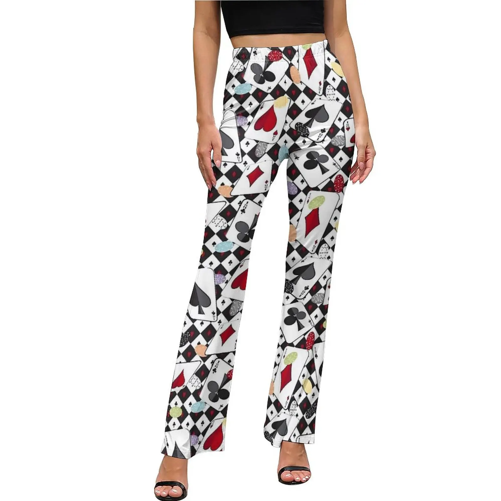 

Casino Playing Card Print Pants High Waist Korean Fashion Flared Pants Summer Classic Printed Oversized Trousers