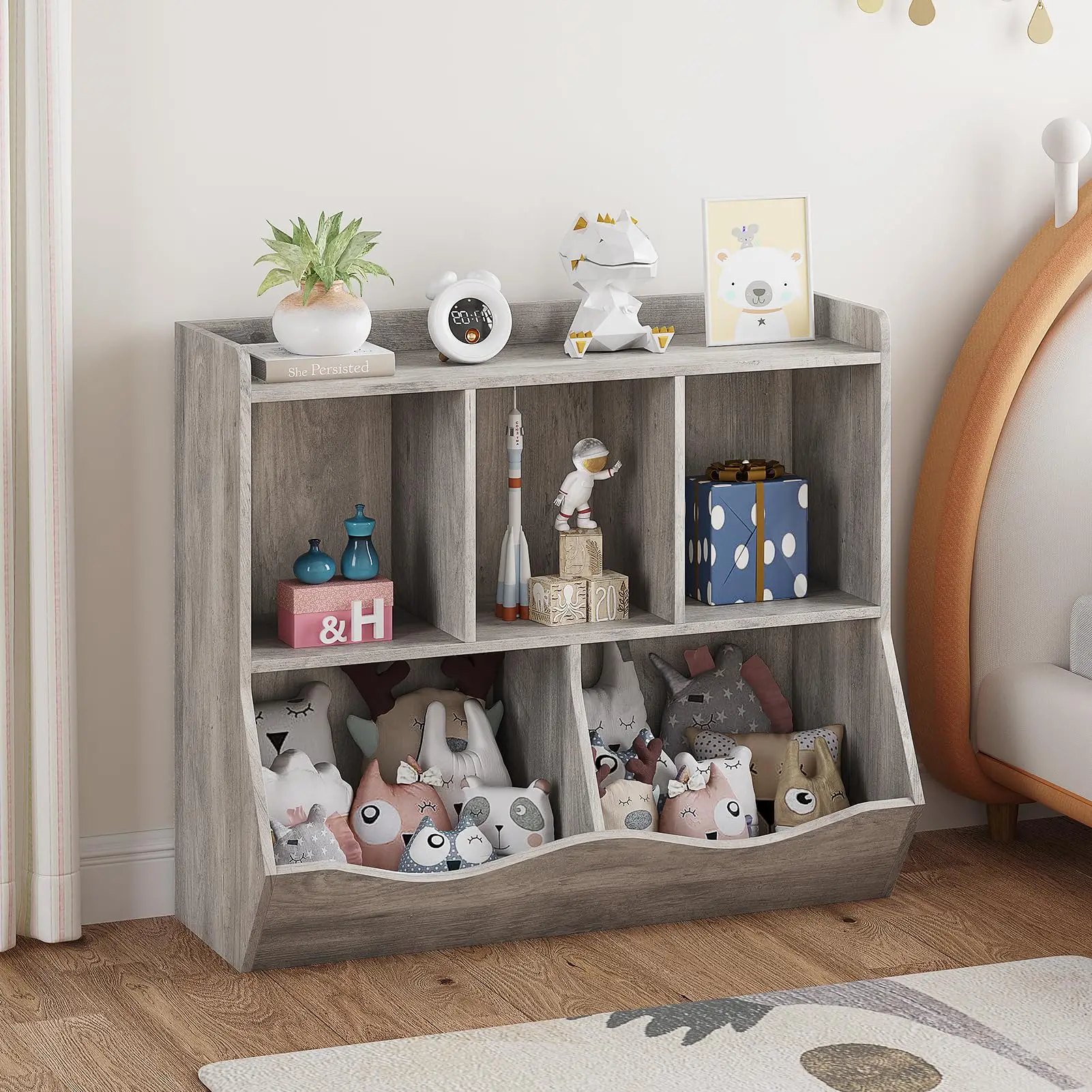 

Toy Bookshelf and Bookcase, Multi Shelf with Cubby Organizer Cabinet for Storage Books and Toys, for Bedroom, Playroom, Hallway