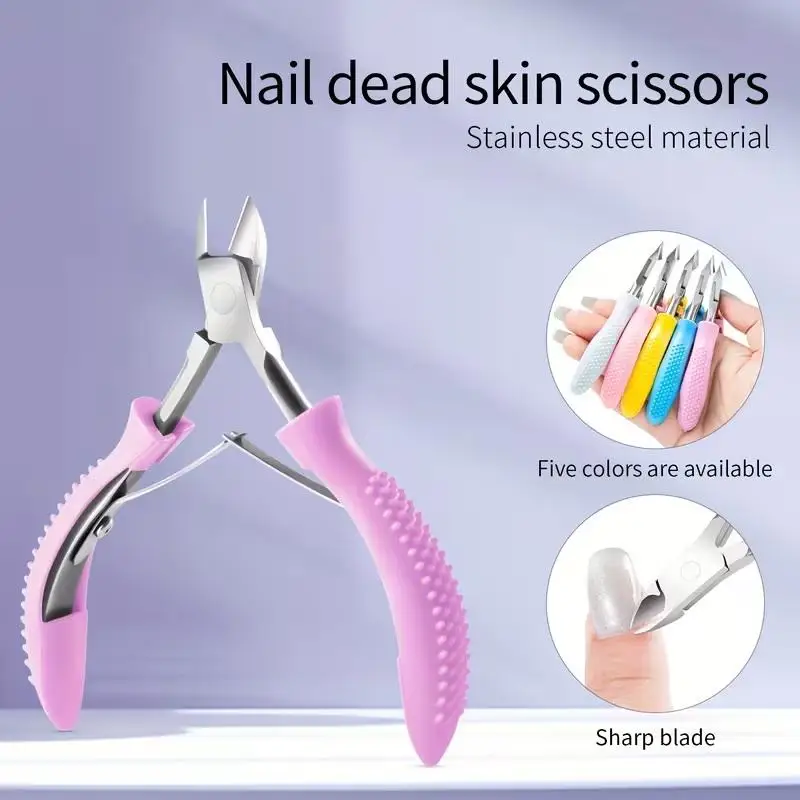 

Nail Cuticle Scissors Manicure Remover Dead Skin Nippers Stainless Steel Cuticle Cutters Fingernail Clipper Silicone Handle