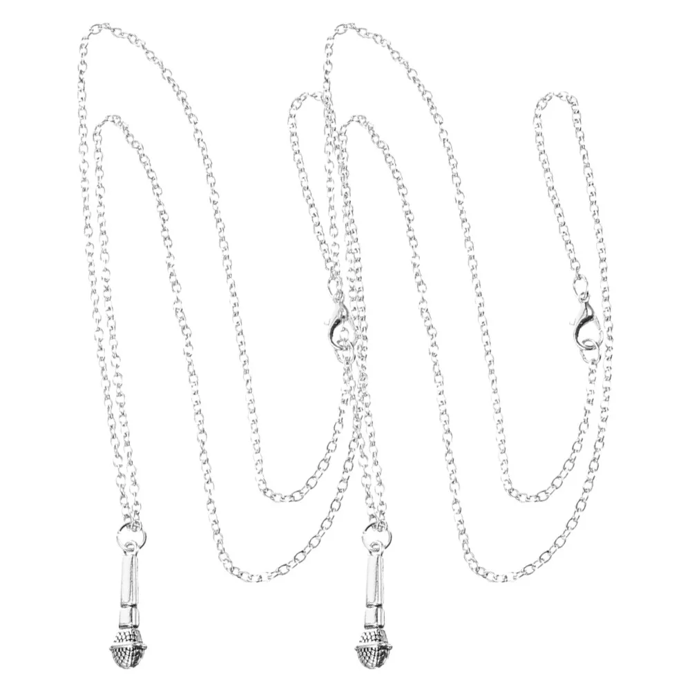 2Pcs Stylish Microphone Pendant Necklace for Women Adjustable Alloy Long Necklace Fashion Jewelry Creative Speech Singer Gift
