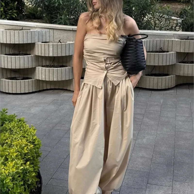 

Womens New Solid Loose Lantern Style Wide Leg Pants Street Style Casual Lazy Pants Spring Autumn Fashion Lace-up Trousers