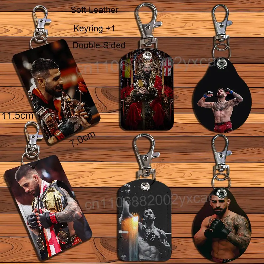 

Looking forward Ilia Topuria Leather Keychain Badge Holder with Lanyard - ID/Access Card Holder, Key Ring Accessory, Gift Option