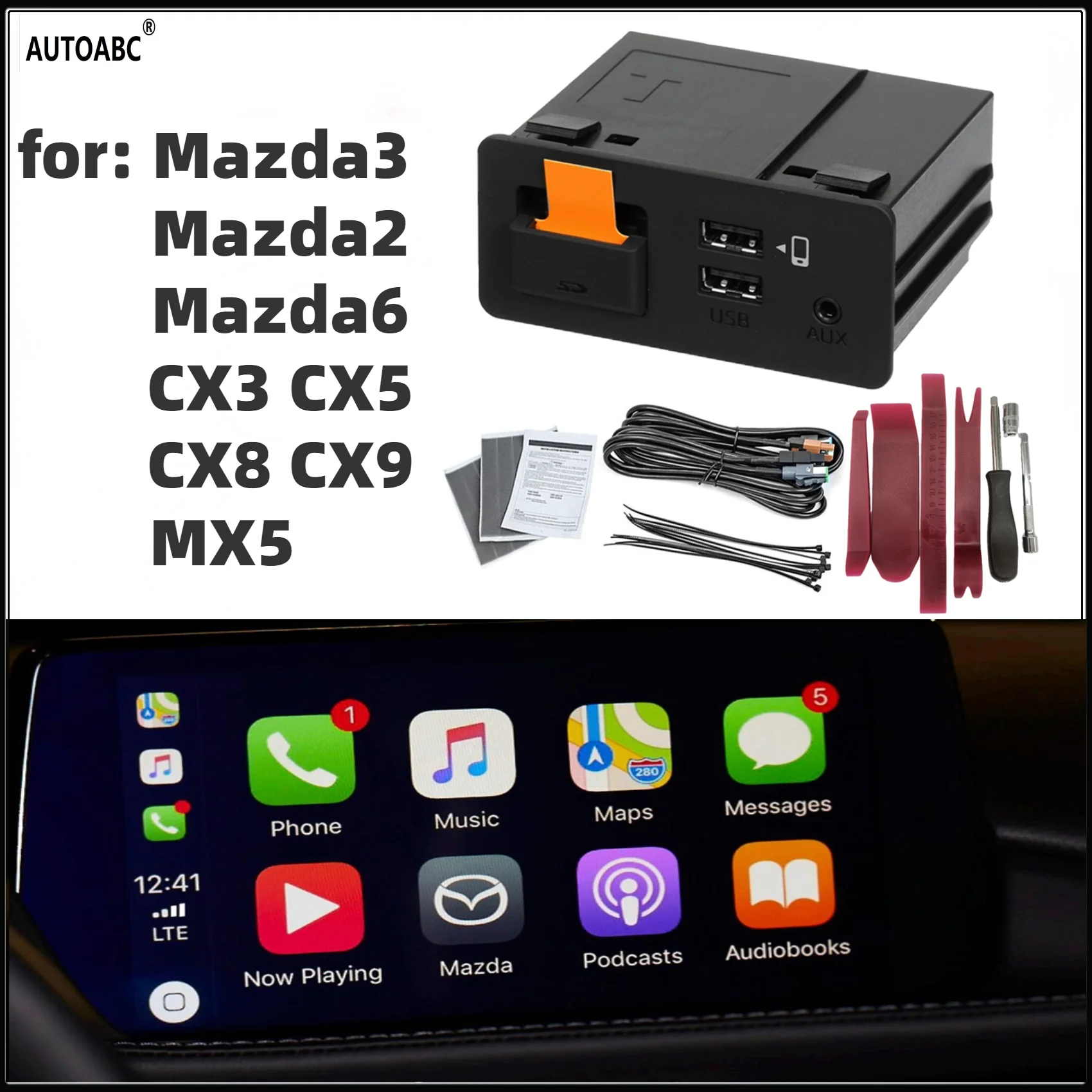 for mazda CarPlay Android Auto USB adaper OEM for Retrofit Mazda 3 Mazda 6 Mazda 2 Mazda CX30 CX3 CX5 CX8 CX9 MX5 TK78669U0C Kit