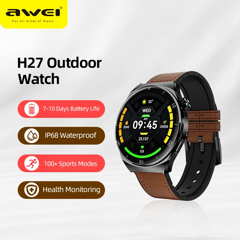 Awei H27 Smartwatch Men 1.43inch AMOLED Screen IP68 Waterproof Smart Watch Outdoor Watch Sports Fitness Bracelet For Android IOS