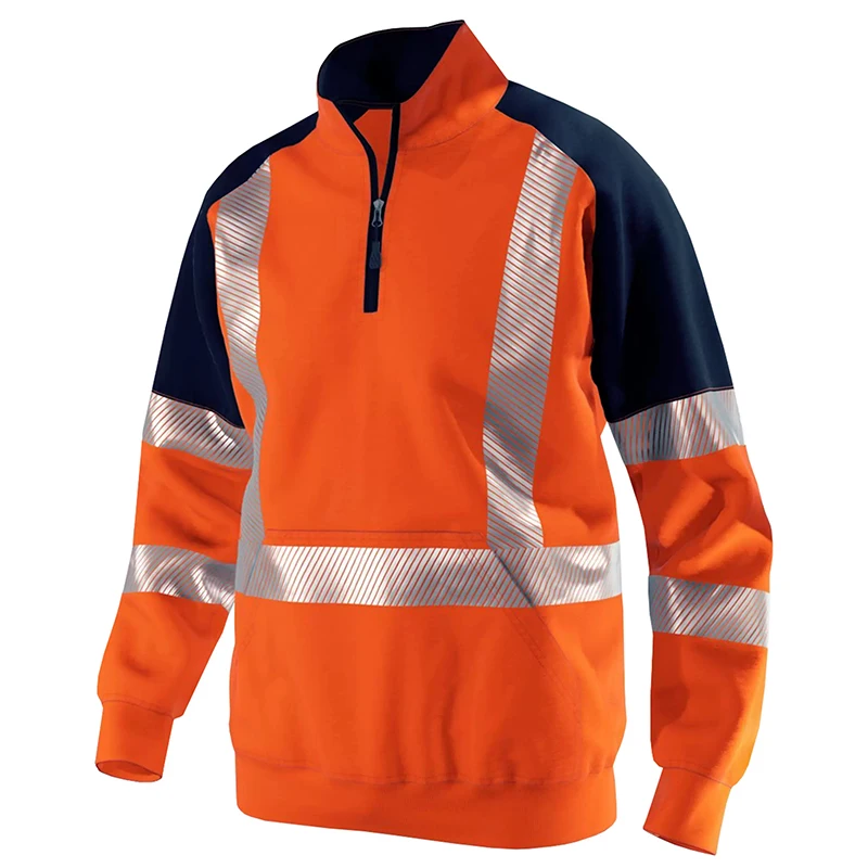 Reflective Sweatshirt for Man Hi Vis Hoodie Work with Zip Reflective Striped Jacket Fleece