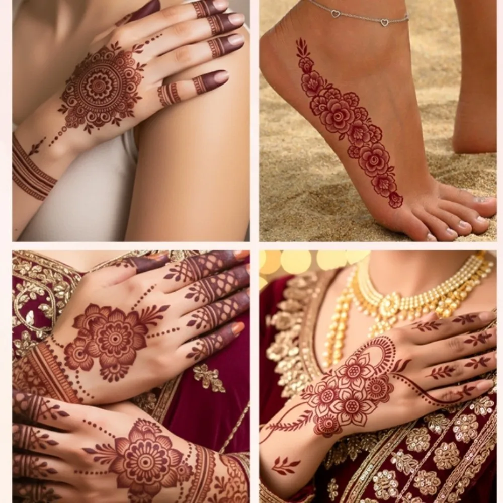 

9pcs Water Transfer Decals Henna Tattoo Stickers India Mehndi Flower Fake Henna Temporary Tattoo Waterproof Instant