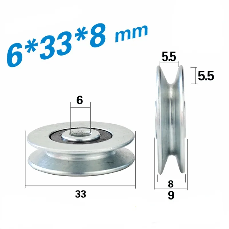 1PC 6x33x8mm V Groove Bearing Round Pulley Steel Wire Over Line Lifting Wheel Guide Wheel Mechanical Rolling Wheel