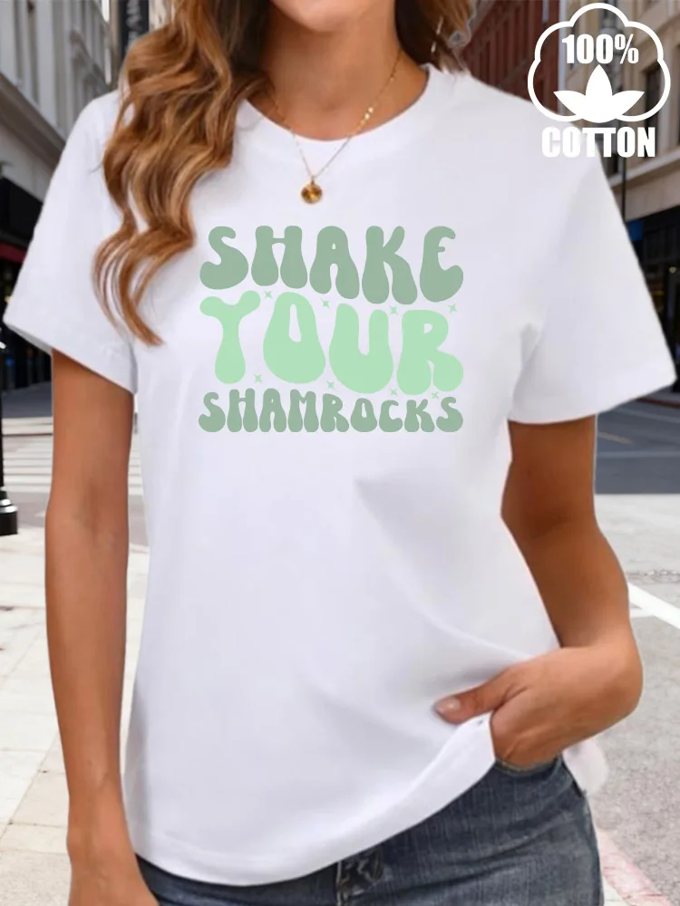 Shake Your Shamrocks レディース グラフィック Tシャツ 180g コットン クルーネック 半袖 Tシャツ カジュアル 夏 日常着
