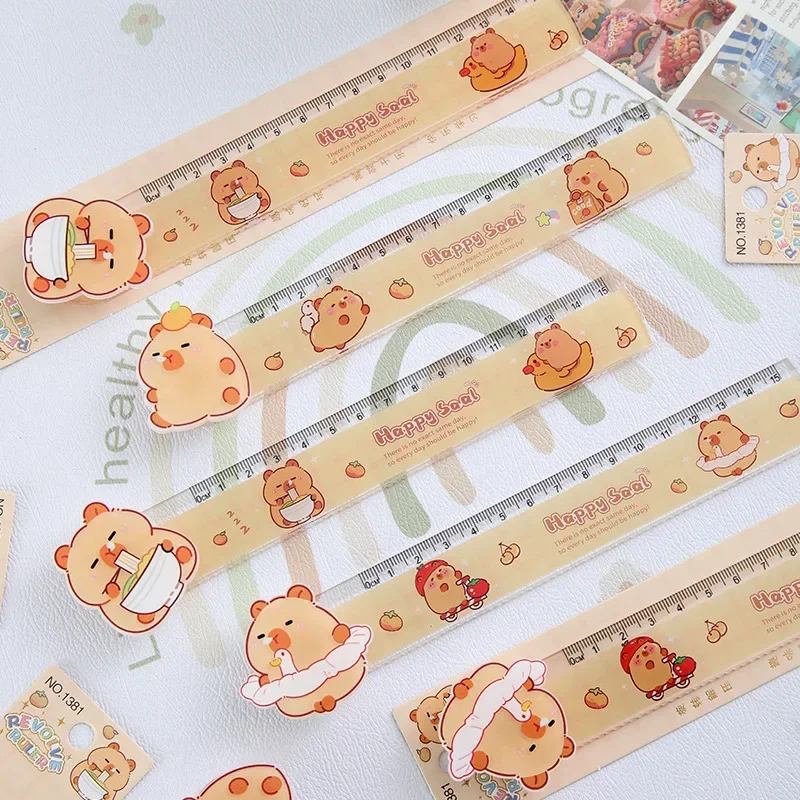 

2025 Cute 15cm Capybara Cartoon Clear Plastic Acrylic Shatter Resistant Metric Ruler Office School Supplies birthday gift
