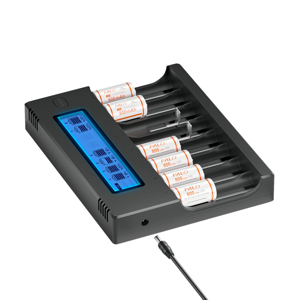 PALO 3.7V 800mAh Lithium Li-ion 16340 Battery CR123A Rechargeable Batteries RCR123+8 Slots Smart Charger for 1.2V 3.7V Battery