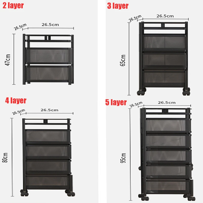 3/5 Layer Storage Cart Mobile Shelving Kitchen Upright  Storage Holders Mobile Shelving 360° rotating pulley Bathroom Organizer