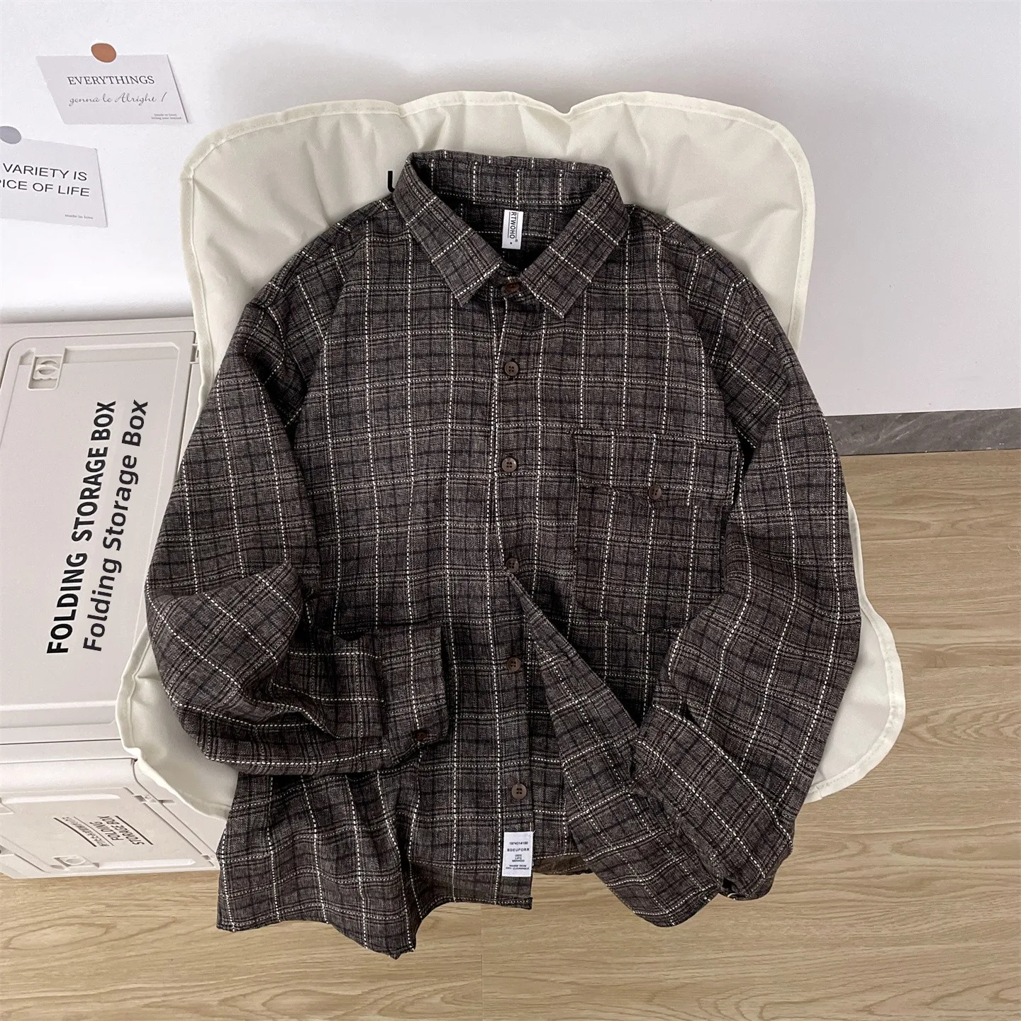 

Мужская винтажная рубашка в клетку свободного кроя, удобная, на весну-осень, повседневная, с воротником, на пуговицах, из полиэфирного волокна