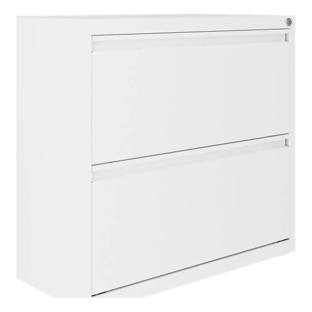 

30 W Modern Metal Lateral File Cabinet with 2 Drawers amp Secure Lock, Powder Coat, for Home Office, in White Finish
