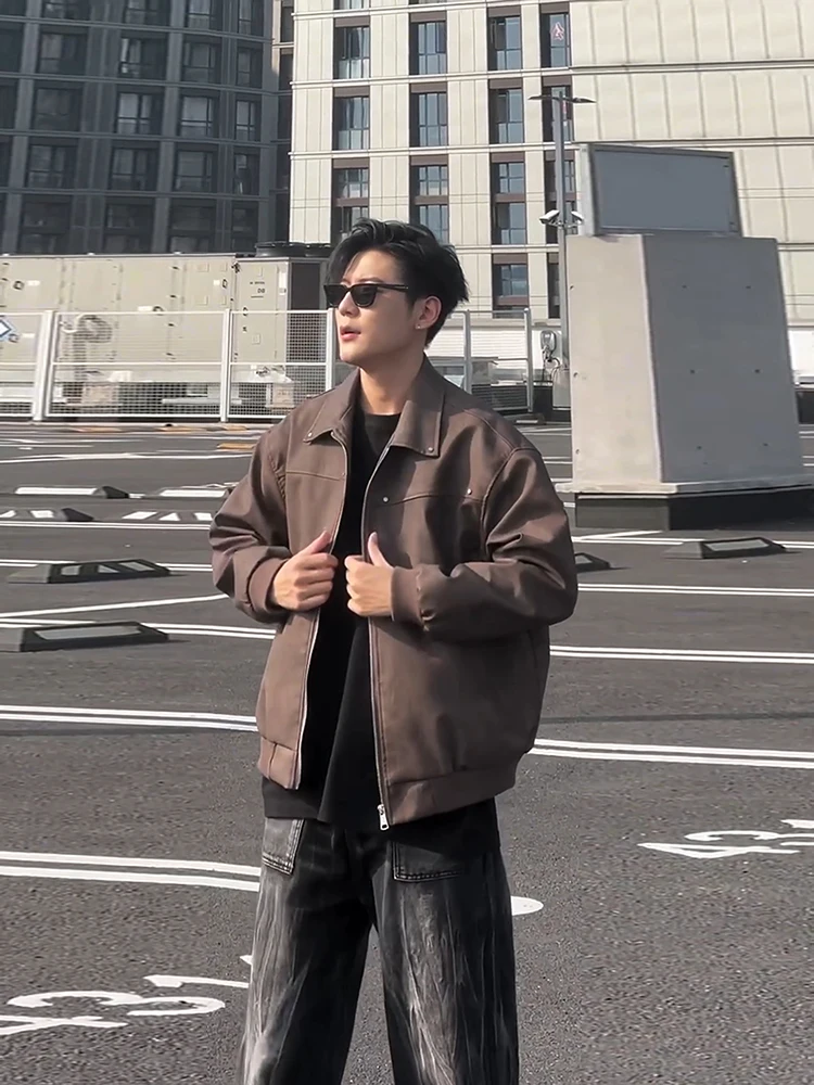 

Brown oulder Pad Leather Jaet Men's Spring Autumn ort Sle Cotton Insertion American Sle Motorcycle Jaet Baseball ...