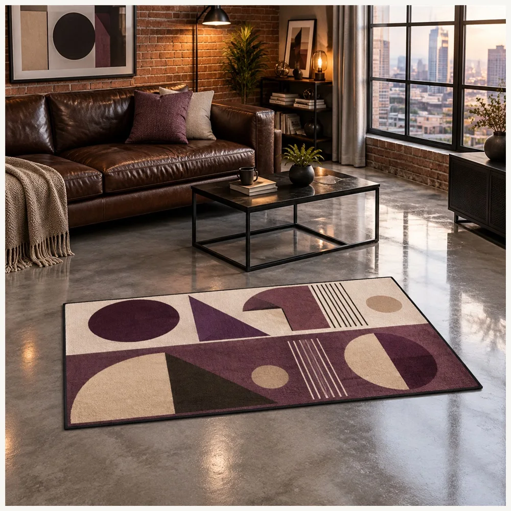VIKAMA Abstract Bauhaus Geometry Door Mat, Anti Slip Machine Washable Flannel Rug, Modern Abstract Floor Mat for Landing, Pantry